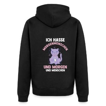 Ich Hasse Morgenmenschen Und Morgen Und Menschen K - Unisex Premium Bio Zip Hoodie - Schwarz - Hinten - Nico (187cm)