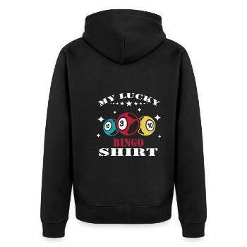 Bingo - Unisex Premium Bio Zip Hoodie - Schwarz - Hinten - Nico (187cm)