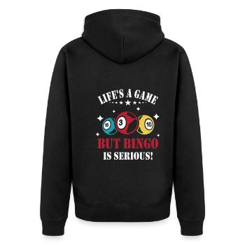 Bingo - Unisex Premium Bio Zip Hoodie - Schwarz - Hinten - Nico (187cm)