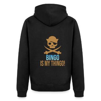 Bingo - Unisex Premium Bio Zip Hoodie - Schwarz - Hinten - Nico (187cm)
