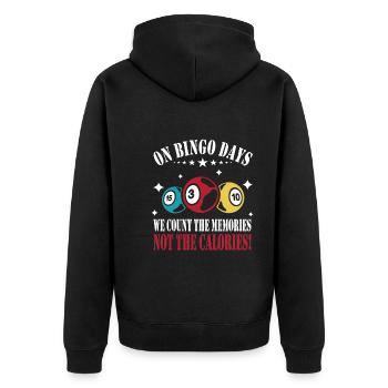 Bingo - Unisex Premium Bio Zip Hoodie - Schwarz - Hinten - Nico (187cm)