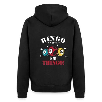 Bingo - Unisex Premium Bio Zip Hoodie - Schwarz - Hinten - Nico (187cm)