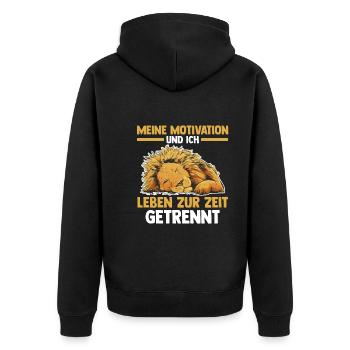 Meine Motivation und ich leben zur Zeit getrennt - Unisex Premium Bio Zip Hoodie - Schwarz - Hinten - Nico (187cm)