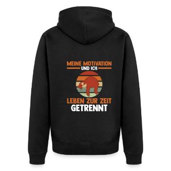 Meine Motivation und ich leben zur Zeit getrennt F - Unisex Premium Bio Zip Hoodie - Schwarz - Hinten - Nico (187cm)