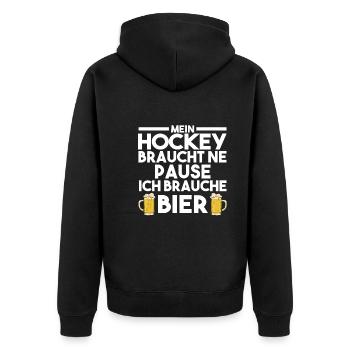 Eishockey Hockeyspieler Hockey - Unisex Premium Bio Zip Hoodie - Schwarz - Hinten - Nico (187cm)