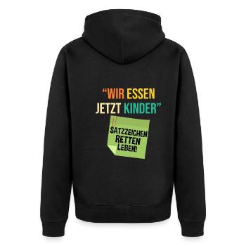Wir Essen Jetzt Kinder - Unisex Premium Bio Zip Hoodie - Schwarz - Hinten - Nico (187cm)