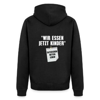 Wir Essen Jetzt Kinder Satzzeichen Retten Leben - Unisex Premium Bio Zip Hoodie - Schwarz - Hinten - Nico (187cm)