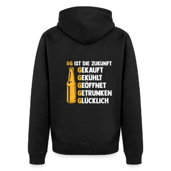 5G ist die Zukunft Bier - Unisex Premium Bio Zip Hoodie - Schwarz - Hinten - Nico (187cm)