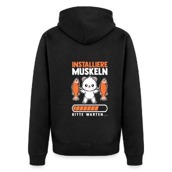 Muskeln Sport Fitness Gewichtheben Bär - Unisex Premium Bio Zip Hoodie - Schwarz - Hinten - Nico (187cm)
