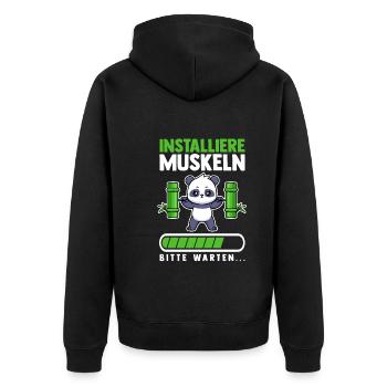Muskeln Sport Fitness Gewichtheben Panda - Unisex Premium Bio Zip Hoodie - Schwarz - Hinten - Nico (187cm)