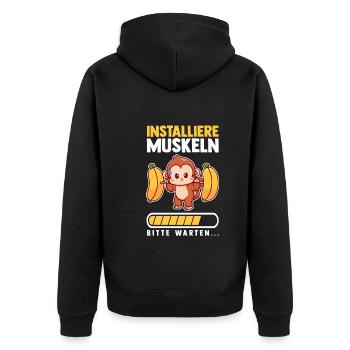 Muskeln Sport Fitness Gewichtheben Banane Affe - Unisex Premium Bio Zip Hoodie - Schwarz - Hinten - Nico (187cm)