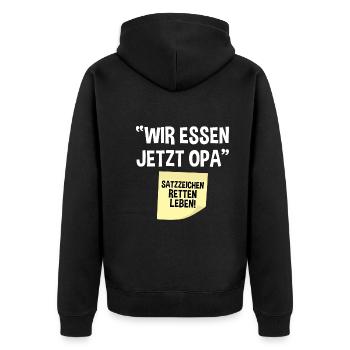 Wir essen jetzt Opa - Unisex Premium Bio Zip Hoodie - Schwarz - Hinten - Nico (187cm)