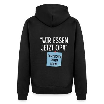 Wir essen jetzt Opa - Unisex Premium Bio Zip Hoodie - Schwarz - Hinten - Nico (187cm)