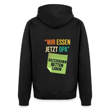 Wir essen jetzt Opa - Unisex Premium Bio Zip Hoodie - Schwarz - Hinten - Nico (187cm)
