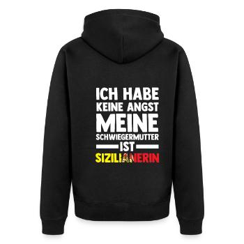 Ich habe keine Angst meine Schwiegermutter ist Siz - Unisex Premium Bio Zip Hoodie - Schwarz - Hinten - Nico (187cm)