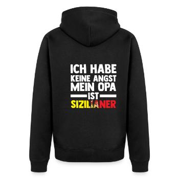 Ich habe keine Angst mein Opa ist Sizilianer - Unisex Premium Bio Zip Hoodie - Schwarz - Hinten - Nico (187cm)