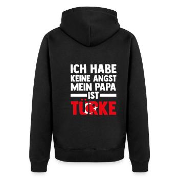 Ich habe keine Angst mein Papa ist Türke - Unisex Premium Bio Zip Hoodie - Schwarz - Hinten - Nico (187cm)