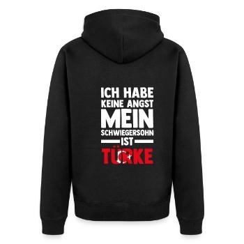 Ich habe keine Angst mein Schwiegersohn ist Türke - Unisex Premium Bio Zip Hoodie - Schwarz - Hinten - Nico (187cm)