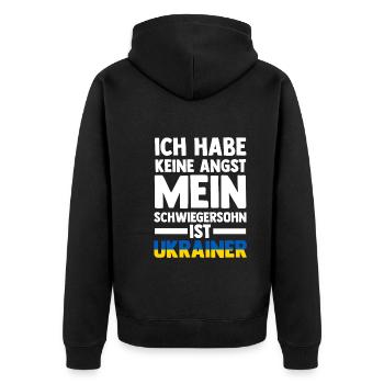 Ich habe keine Angst mein Schwiegersohn ist Ukrain - Unisex Premium Bio Zip Hoodie - Schwarz - Hinten - Nico (187cm)