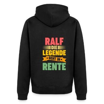 Ralf die Legende geht in Rente - Unisex Premium Bio Zip Hoodie - Schwarz - Hinten - Nico (187cm)
