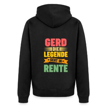 Gerd die Legende geht in Rente - Unisex Premium Bio Zip Hoodie - Schwarz - Hinten - Nico (187cm)