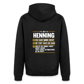 Henning - Unisex Premium Bio Zip Hoodie - Schwarz - Hinten - Nico (187cm)