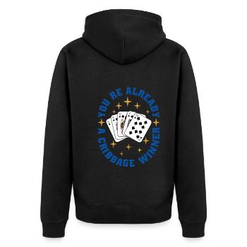 Cribbage - Unisex Premium Bio Zip Hoodie - Schwarz - Hinten - Nico (187cm)