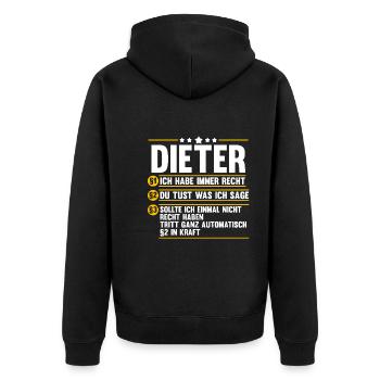 Dieter - Unisex Premium Bio Zip Hoodie - Schwarz - Hinten - Nico (187cm)