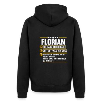Florian - Unisex Premium Bio Zip Hoodie - Schwarz - Hinten - Nico (187cm)