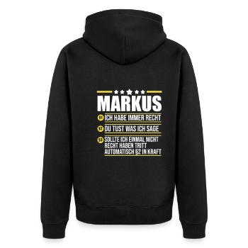 Markus - Unisex Premium Organic Zip Hoodie - black - Back - Nico (187cm)