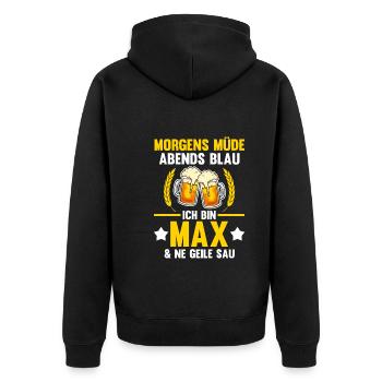 Max - Unisex Premium Bio Zip Hoodie - Schwarz - Hinten - Nico (187cm)