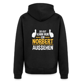 Norbert - Unisex Premium Bio Zip Hoodie - Schwarz - Hinten - Nico (187cm)