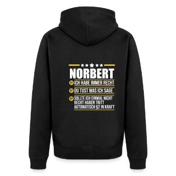 Norbert - Unisex Premium Bio Zip Hoodie - Schwarz - Hinten - Nico (187cm)