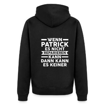 PATRICK - Unisex Premium Bio Zip Hoodie - Schwarz - Hinten - Nico (187cm)