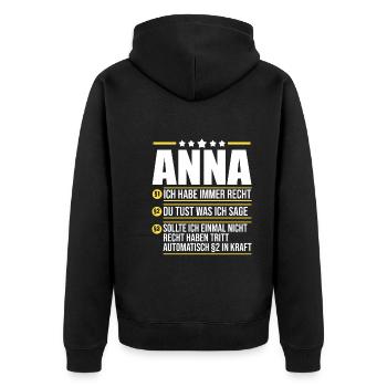 Anna - Unisex Premium Bio Zip Hoodie - Schwarz - Hinten - Nico (187cm)