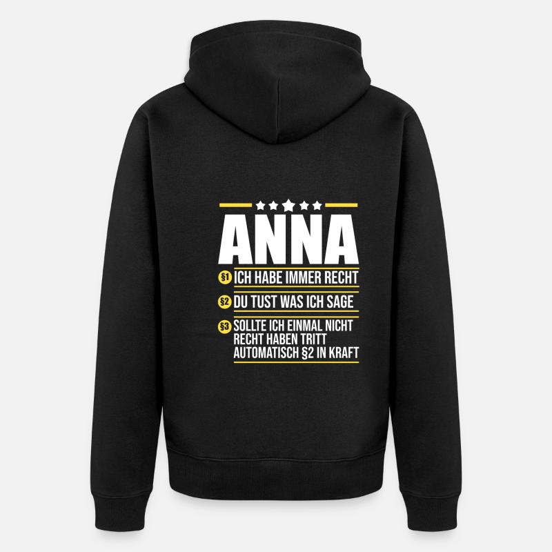 Anna - Unisex Premium Bio Zip Hoodie - Schwarz