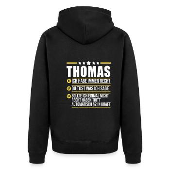Thomas - Unisex Premium Bio Zip Hoodie - Schwarz - Hinten - Nico (187cm)