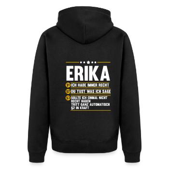Vorname Erika - Unisex Premium Bio Zip Hoodie - Schwarz - Hinten - Nico (187cm)