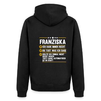 Franziska - Unisex Premium Bio Zip Hoodie - Schwarz - Hinten - Nico (187cm)
