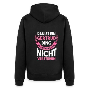 Gertrud - Unisex Premium Bio Zip Hoodie - Schwarz - Hinten - Nico (187cm)