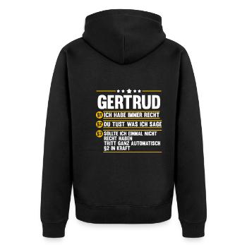 Gertrud - Unisex Premium Bio Zip Hoodie - Schwarz - Hinten - Nico (187cm)
