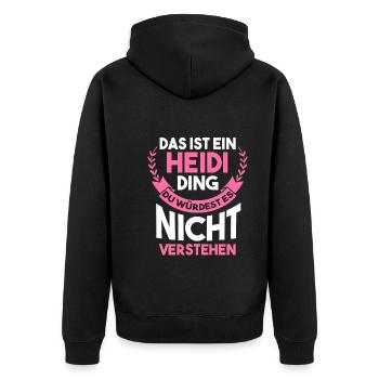 Vorname Heidi - Unisex Premium Bio Zip Hoodie - Schwarz - Hinten - Nico (187cm)