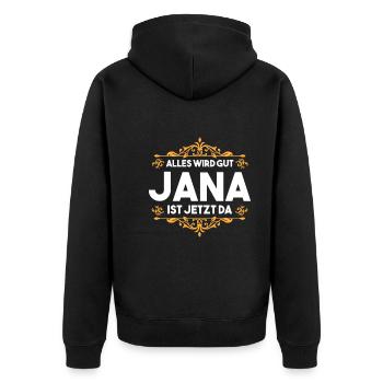 Jana - Unisex Premium Bio Zip Hoodie - Schwarz - Hinten - Nico (187cm)