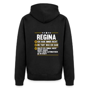 Vorname Regina - Unisex Premium Bio Zip Hoodie - Schwarz - Hinten - Nico (187cm)