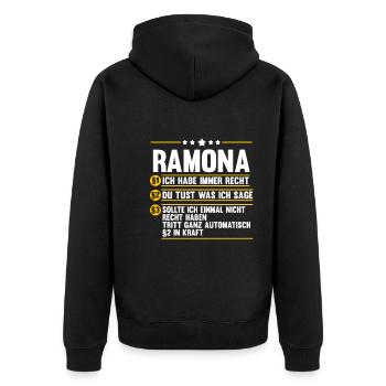 Ramona - Unisex Premium Bio Zip Hoodie - Schwarz - Hinten - Nico (187cm)