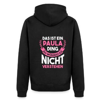 Name Paula - Unisex Premium Bio Zip Hoodie - Schwarz - Hinten - Nico (187cm)