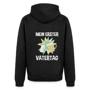 Bier Papa Vater Erster Vatertag - Unisex Premium Bio Zip Hoodie - Schwarz - Hinten - Nico (187cm)