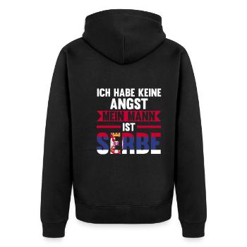 Ich habe keine Angst mein Mann ist Serbe - Unisex Premium Bio Zip Hoodie - Schwarz - Hinten - Nico (187cm)