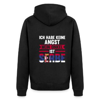 Ich habe keine Angst mein Onkel ist Serbe - Unisex Premium Bio Zip Hoodie - Schwarz - Hinten - Nico (187cm)