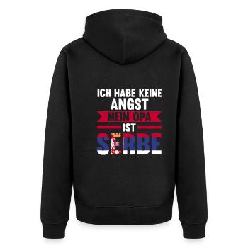 Ich habe keine Angst mein Opa ist Serbe - Unisex Premium Bio Zip Hoodie - Schwarz - Hinten - Nico (187cm)